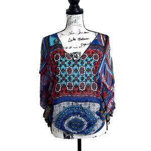 Hale Bob Cabana Women's Silk Top Cover Up Blue Red Purple Size S